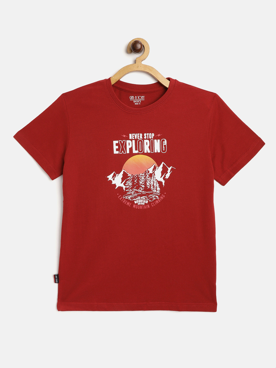 

Gini and Jony Boys Maroon & White Graphic Printed Cotton T-shirt