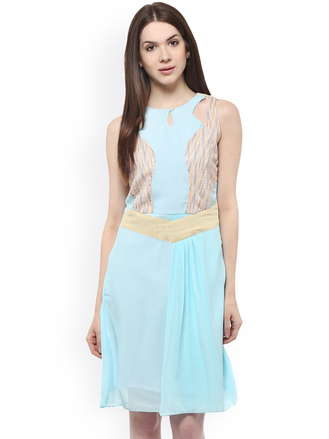 

Athena Women Turquoise Blue Sequinned A-Line Dress