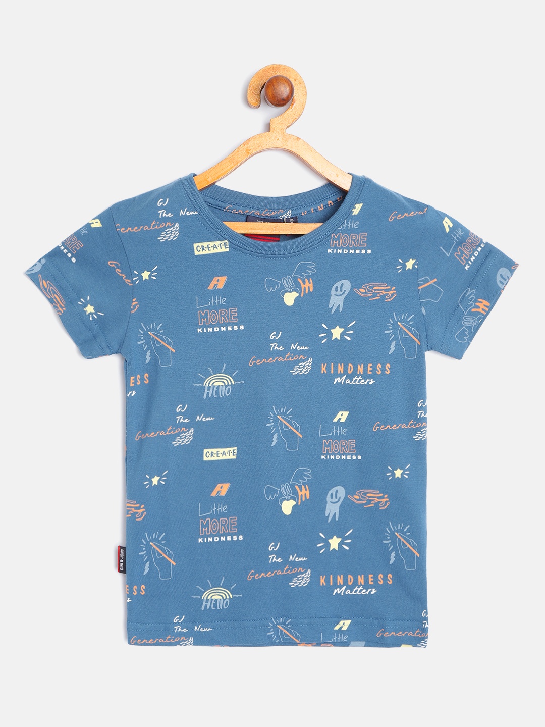 

Gini and Jony Boys Blue & Orange Cotton Typography Print T-shirt