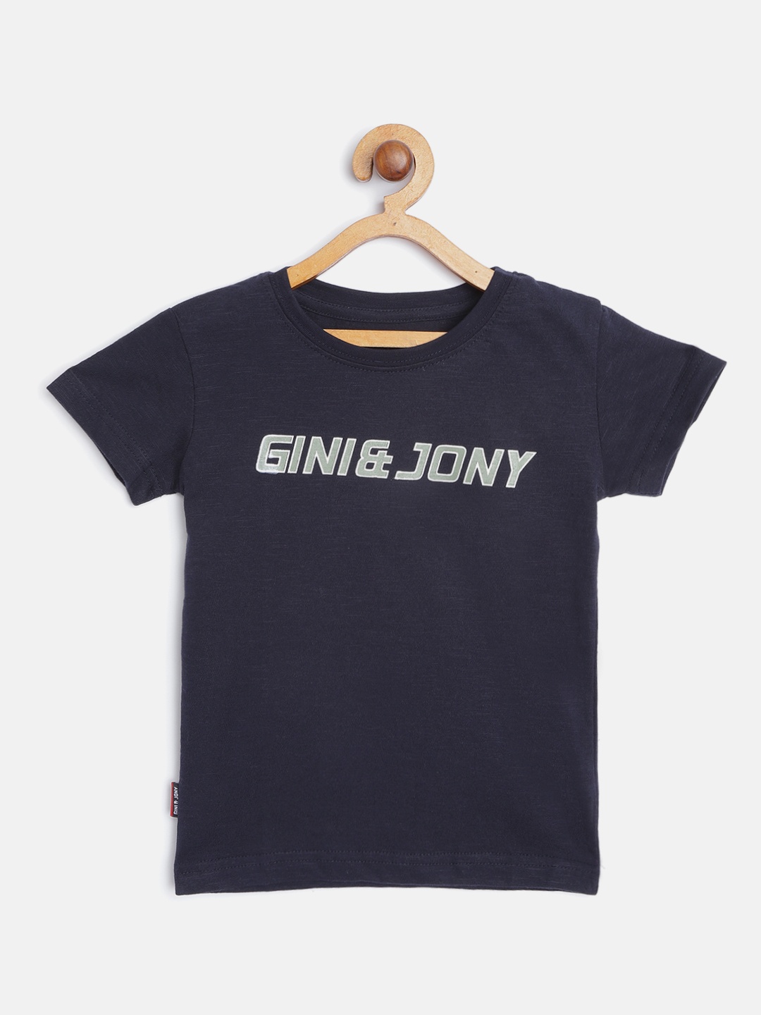 

Gini and Jony Boys Navy Blue & Grey Cotton Brand Logo Print T-shirt