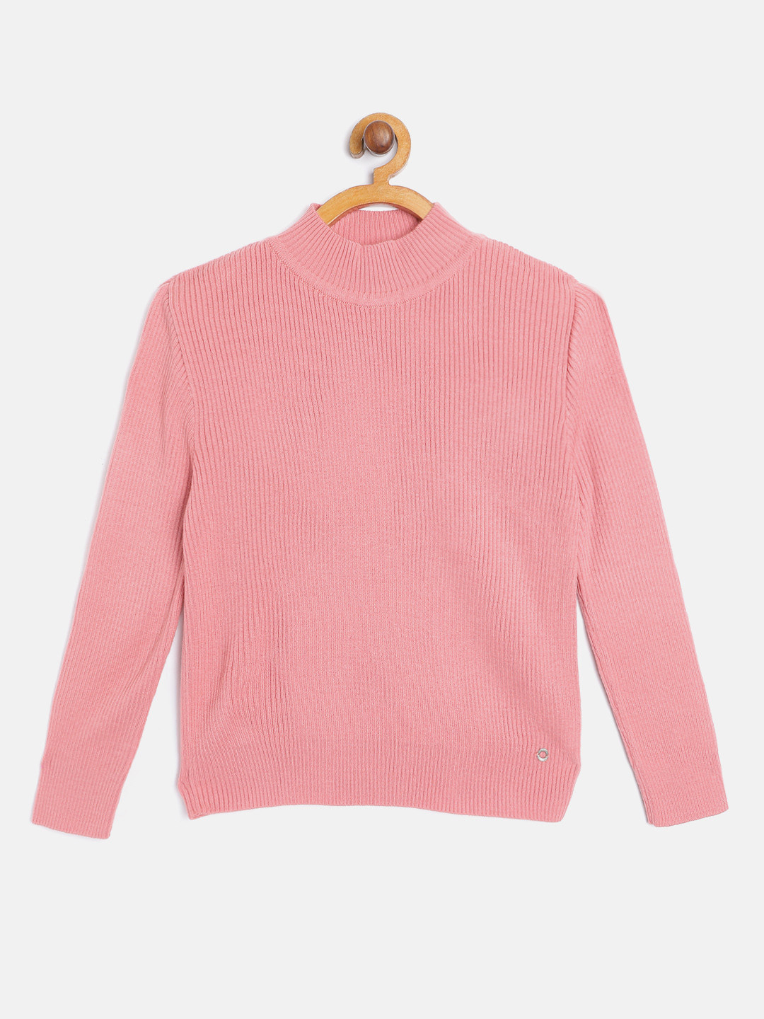 

Gini and Jony Peach-Coloured Acrylic High Neck Ribbed Sweater