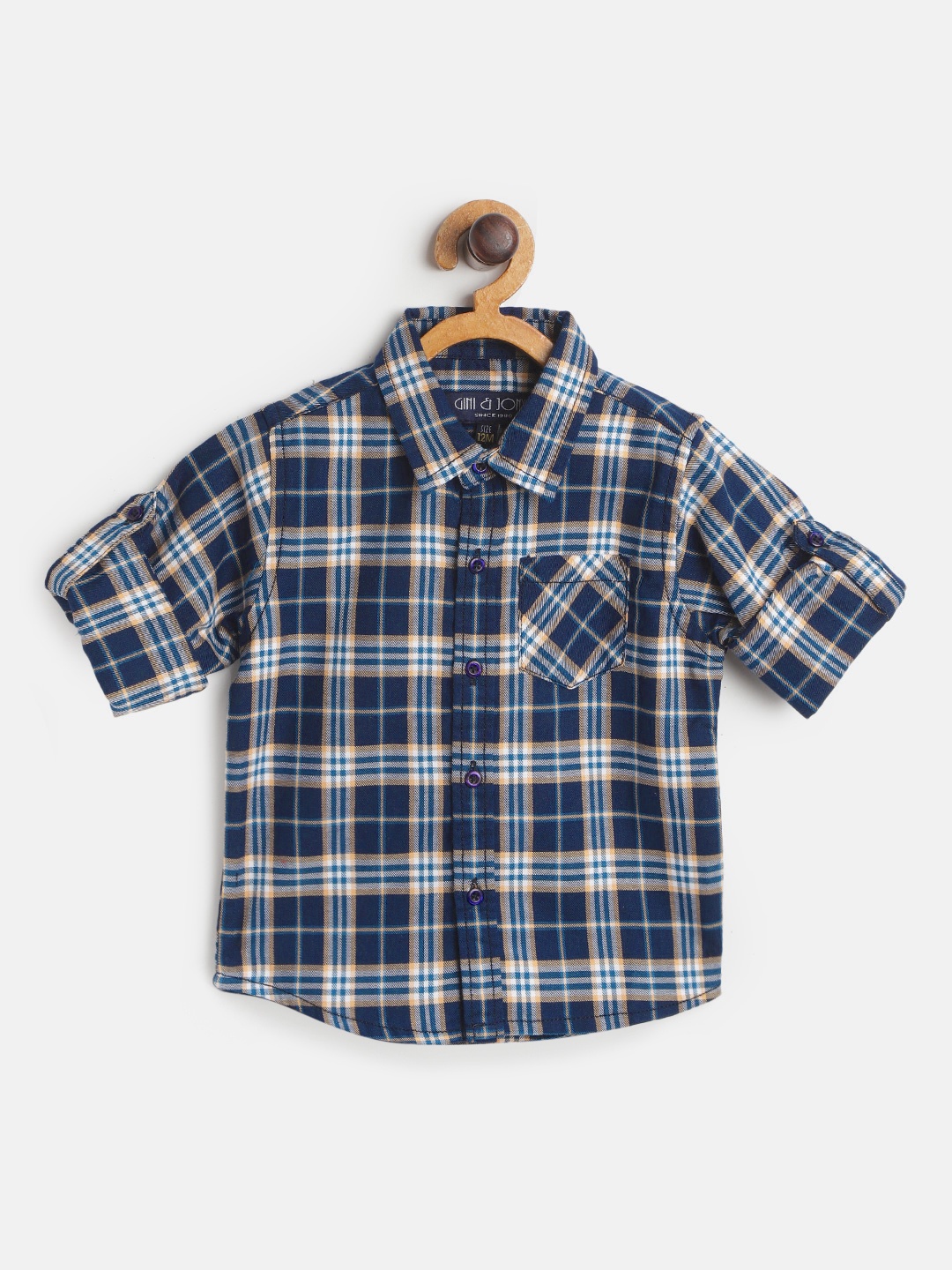 

Gini and Jony Boys Navy & White Pure Cotton Tartan Checked Casual Shirt, Navy blue