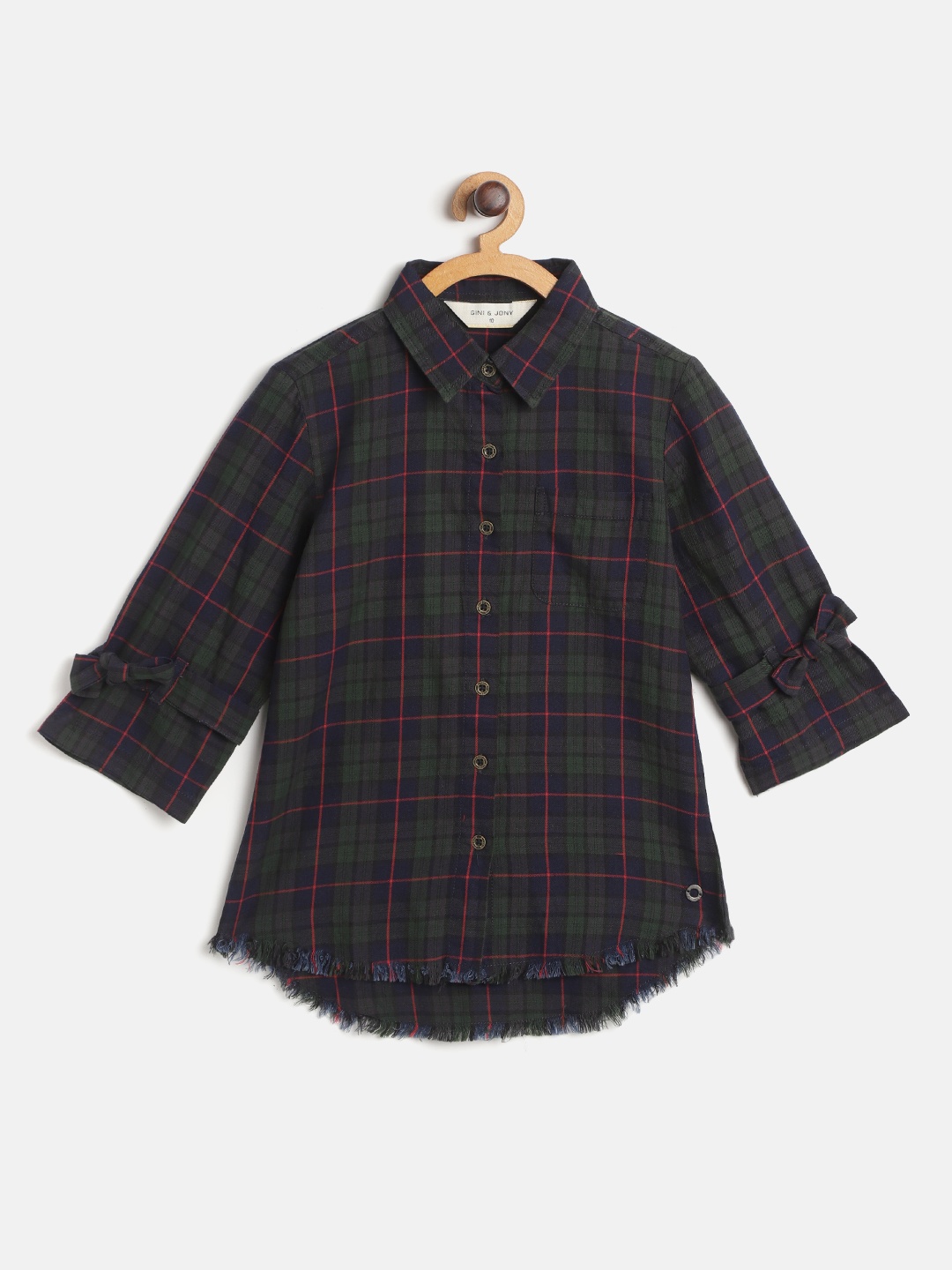 

Gini and Jony Girls Olive Green & Navy Pure Cotton Tartan Checked Casual Shirt