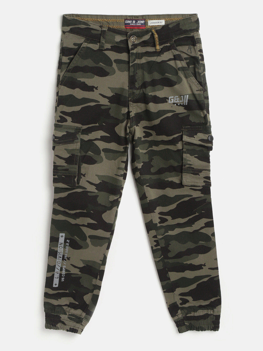 

Gini and Jony Boys Olive Green & Black Camouflage Print Cargo Joggers