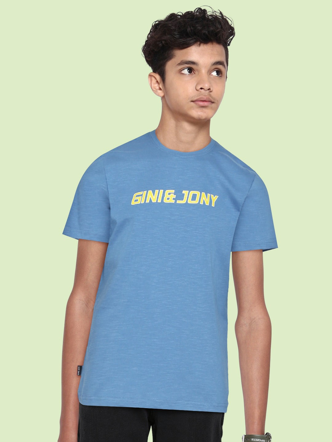

Gini and Jony Boys Blue Cotton Brand Logo Printed T-shirt
