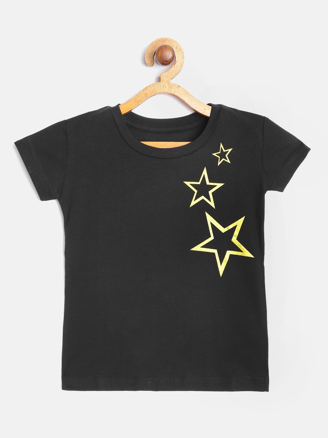 

Gini and Jony Girls Black & Golden Cotton Stars Print T-shirt