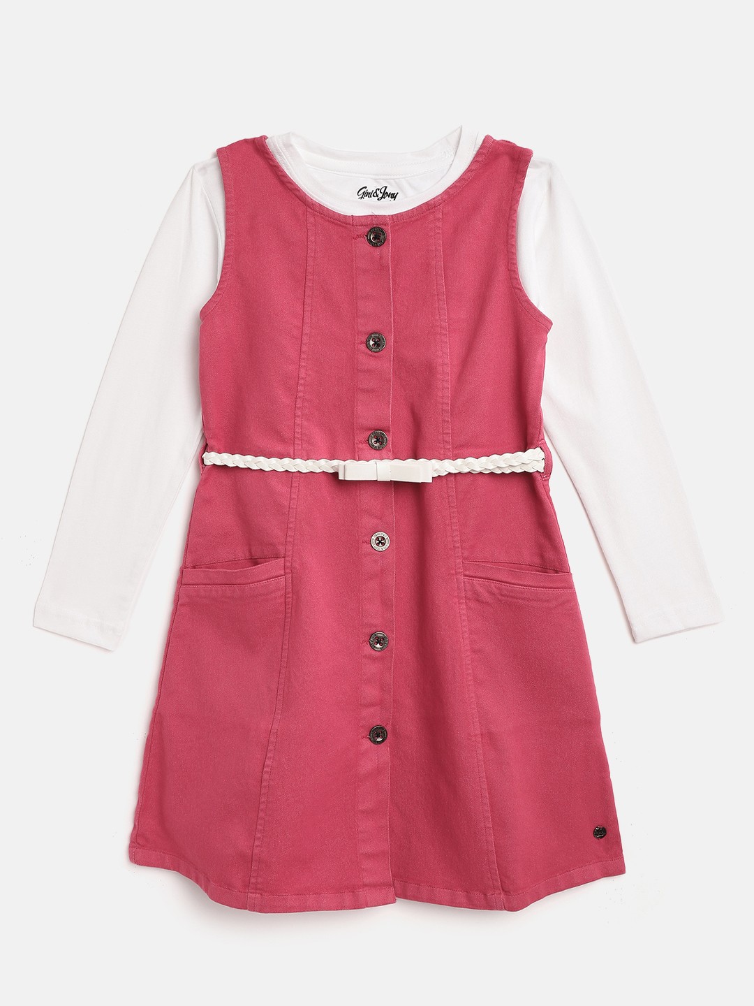 

Gini and Jony Pink & White Pinafore Dress with T-shirt