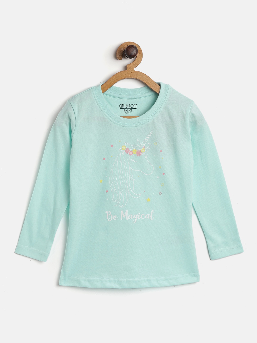 

Gini and Jony Girls Blue & White Pure Cotton Unicorn Print T-shirt
