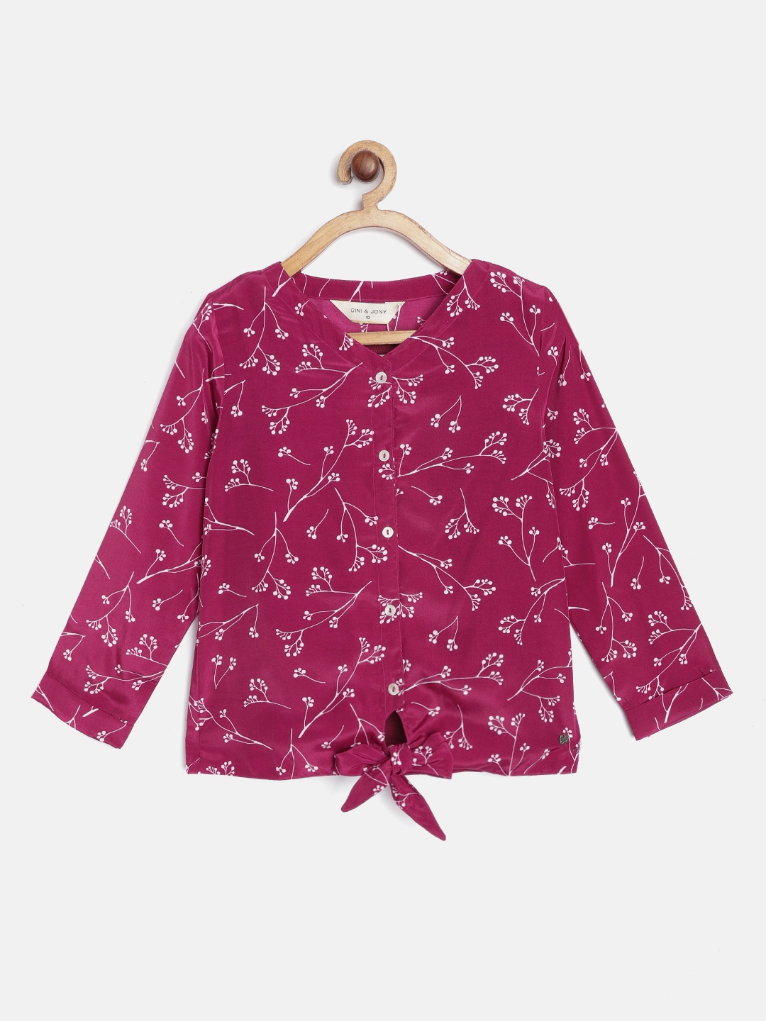 

Gini and Jony Girls Fuchsia & White Floral Print Regular Top with Inner Slip