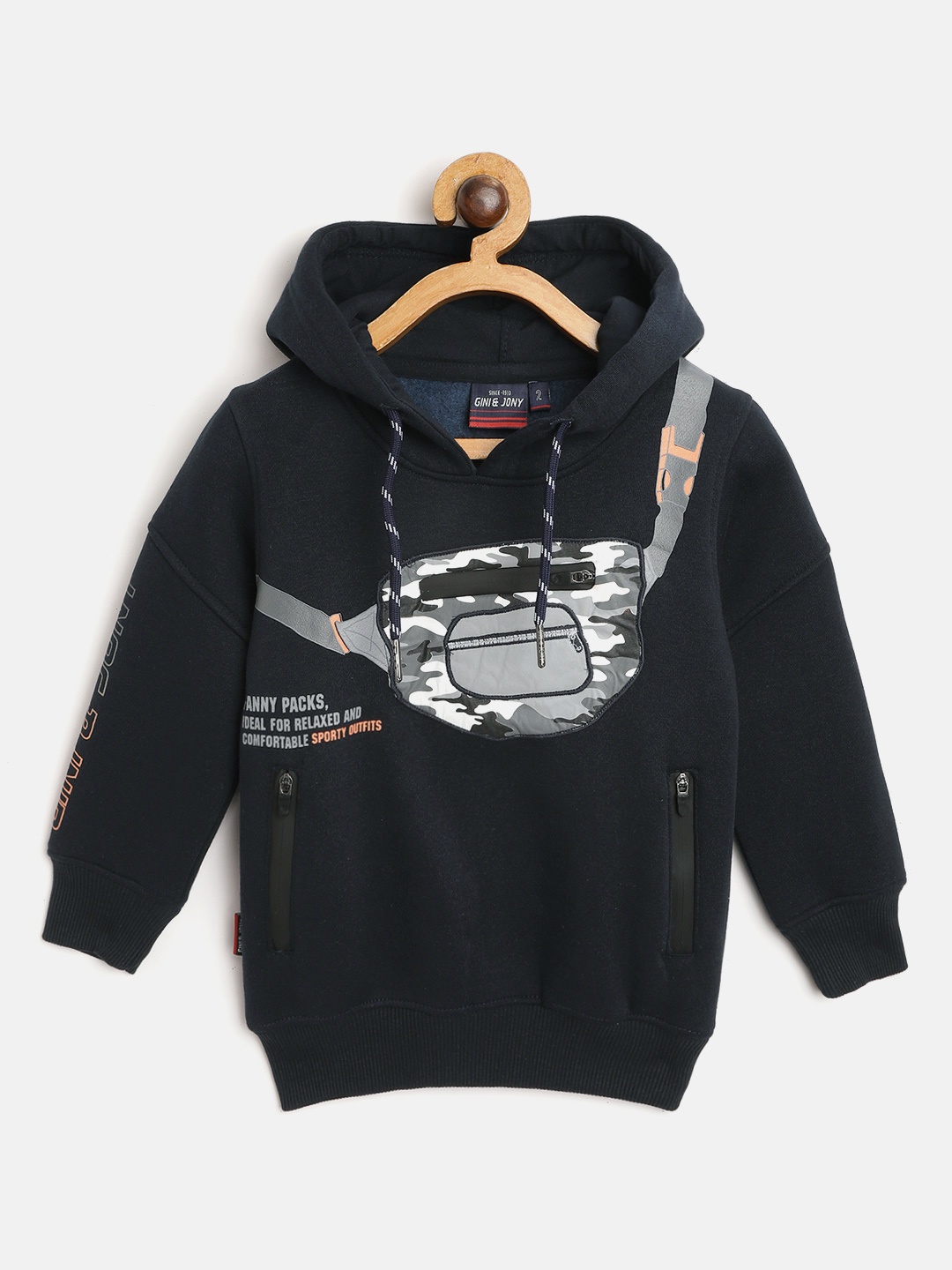

Gini and Jony Boys Navy Blue Camouflage Printed Hooded Sweatshirt