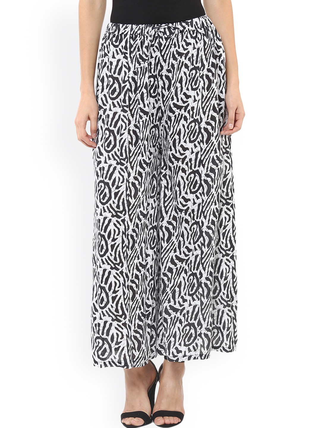 

Pannkh Women Black Printed Flared Fit Palazzo Trousers