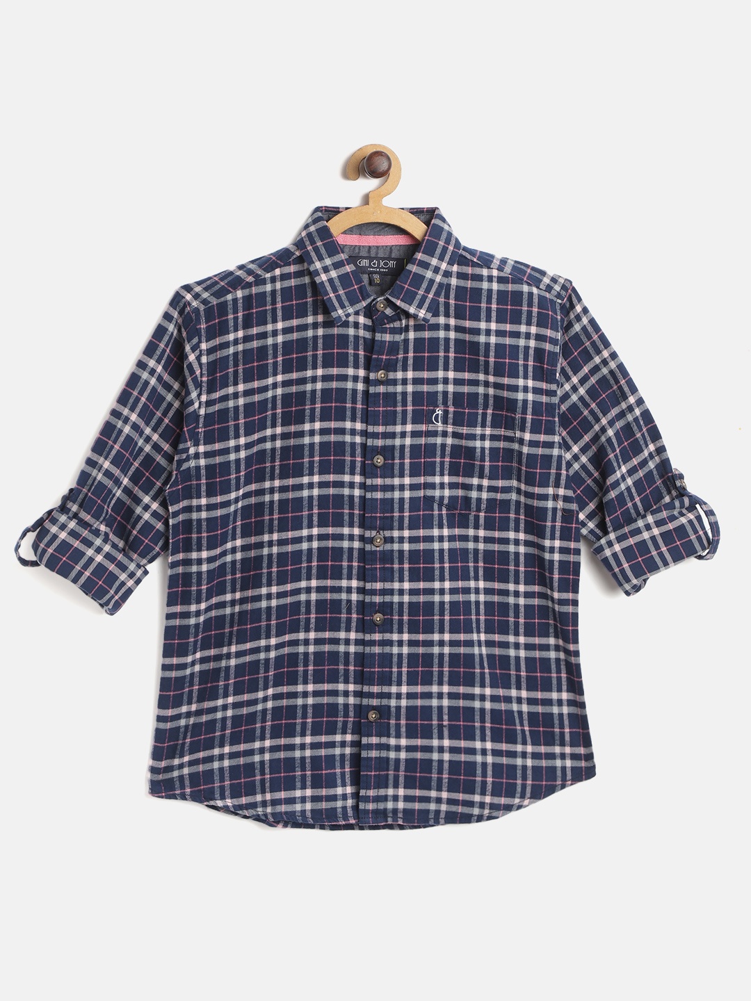 

Gini and Jony Boys Navy & Pink Pure Cotton Tartan Checked Casual Shirt, Navy blue