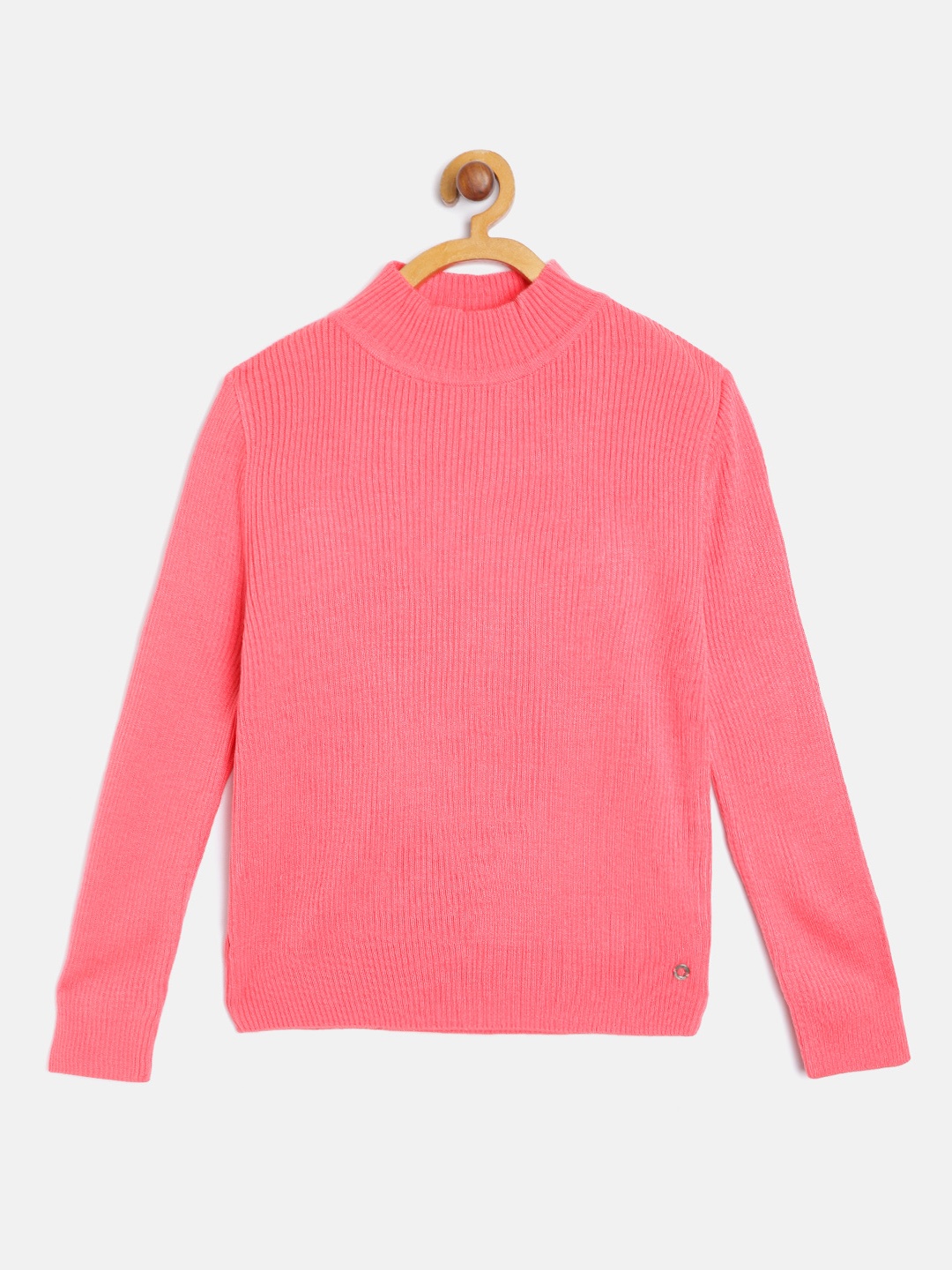 

Gini and Jony Pink Acrylic High Neck Ribbed Sweater