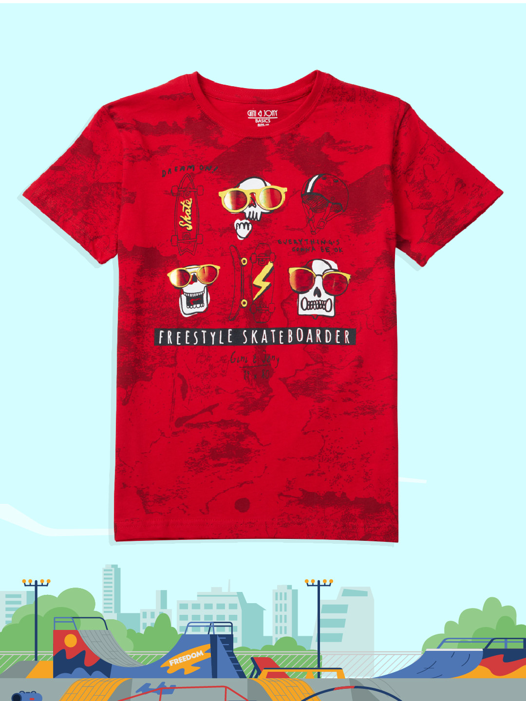 

Gini and Jony Boys Red Graphic & Abstract Print Round Neck Pure Cotton T-shirt