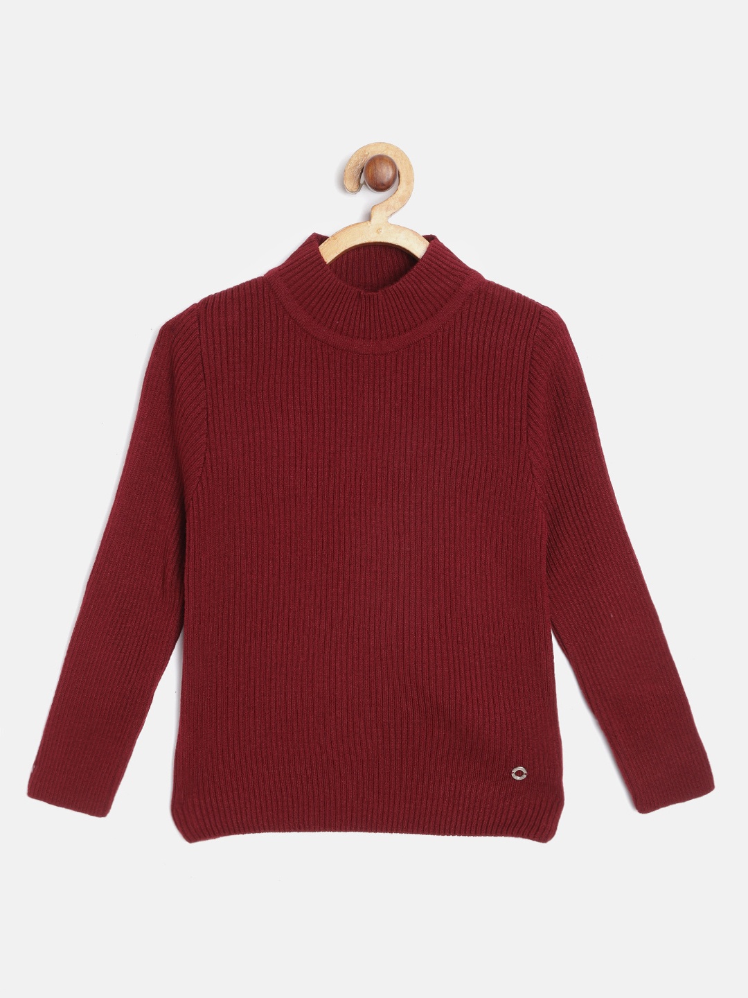 

Gini and Jony Maroon Acrylic High Neck Ribbed Sweater