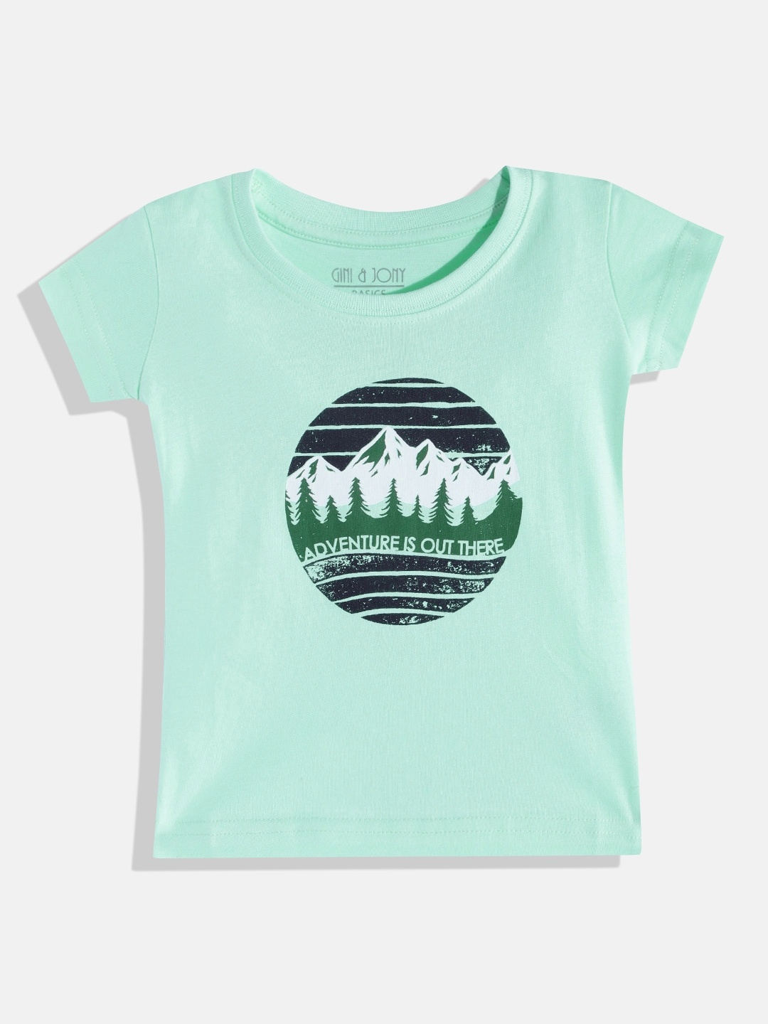 

Gini and Jony Infant Girls Green & Navy Blue Printed Pure Cotton T-shirt