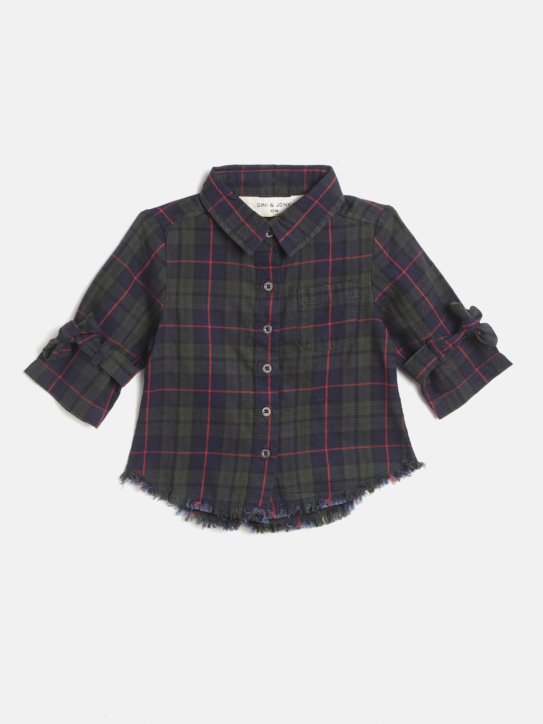 

Gini and Jony Girls Olive Green & Navy Pure Cotton Tartan Checked Casual Shirt