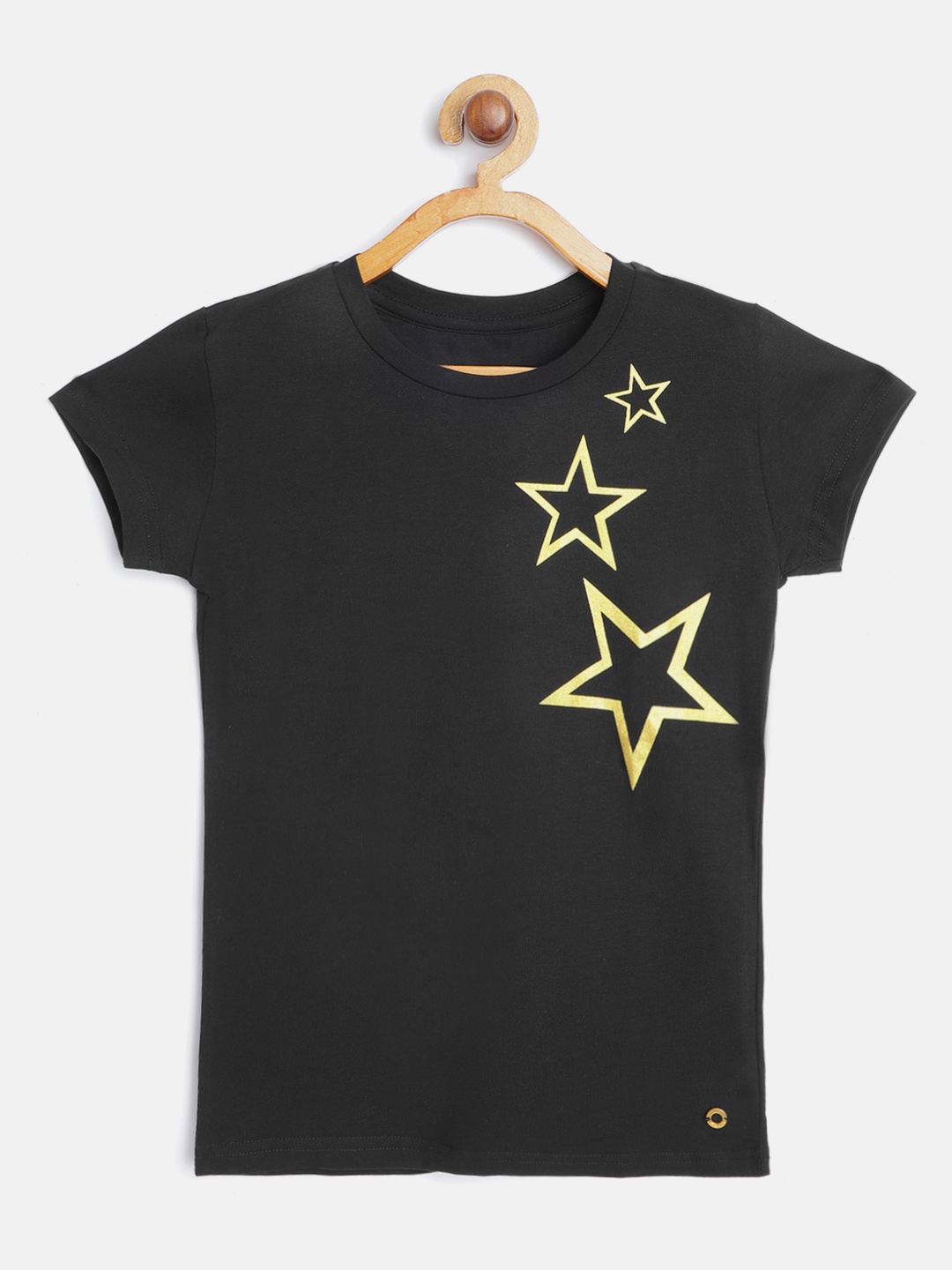 

Gini and Jony Girls Black & Golden Stars Print T-shirt