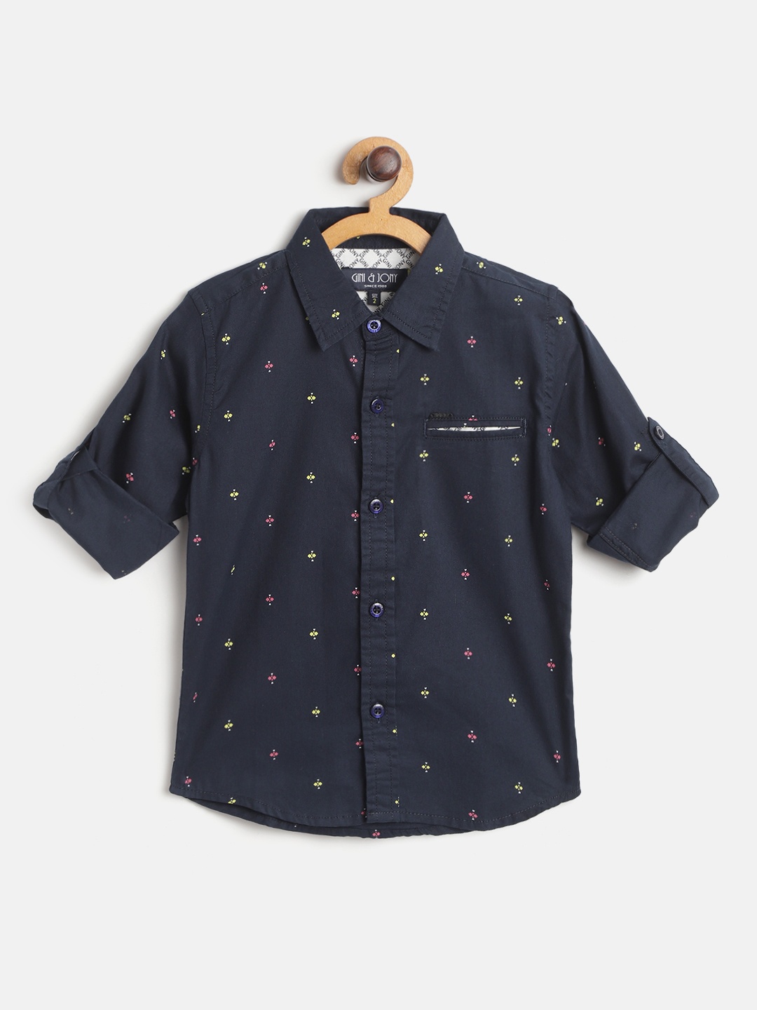 

Gini and Jony Boys Navy Blue & Pink Pure Cotton Micro Ditsy Print Casual Shirt