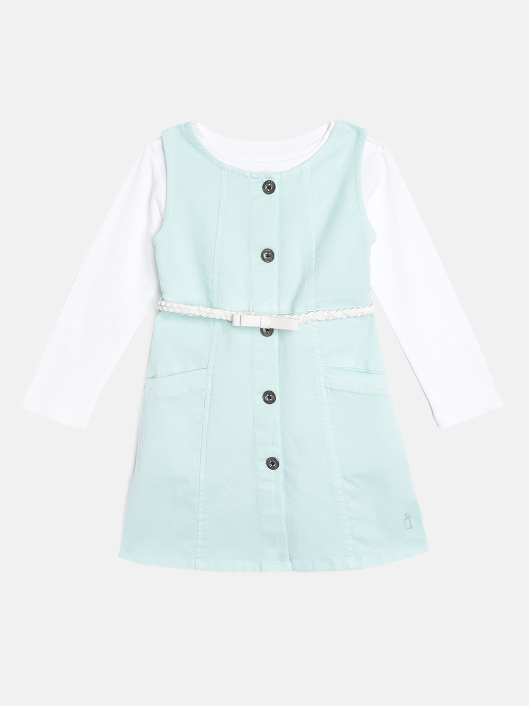 

Gini and Jony Turquoise Blue & White Denim Stretchable A-Line Dress with T-shirt