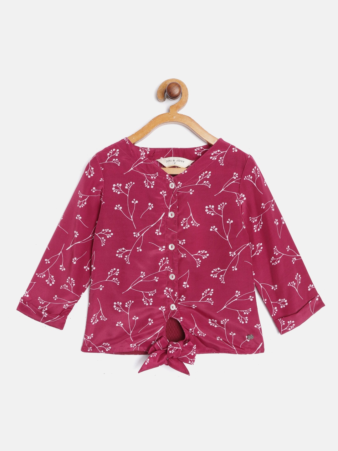 

Gini and Jony Girls Fuchsia & White Floral Print Regular Top with Inner Slip