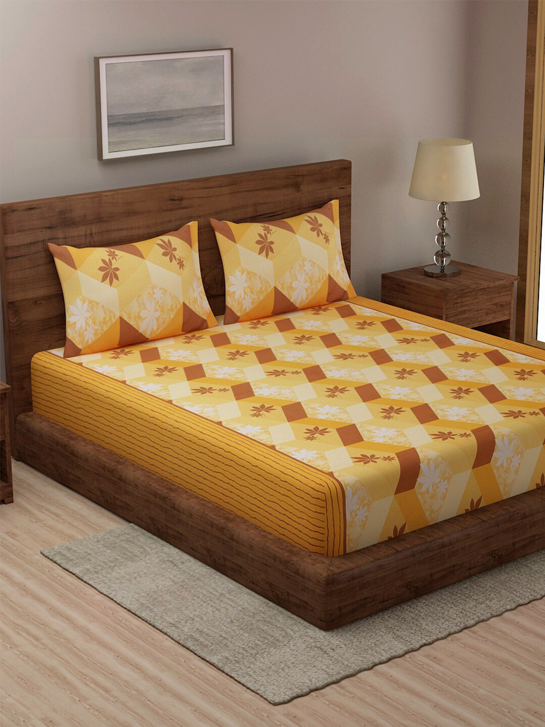 

Niamh by Tag 7 Orange & Brown Geometric 330 TC King Bedsheet with 2 Pillow Covers