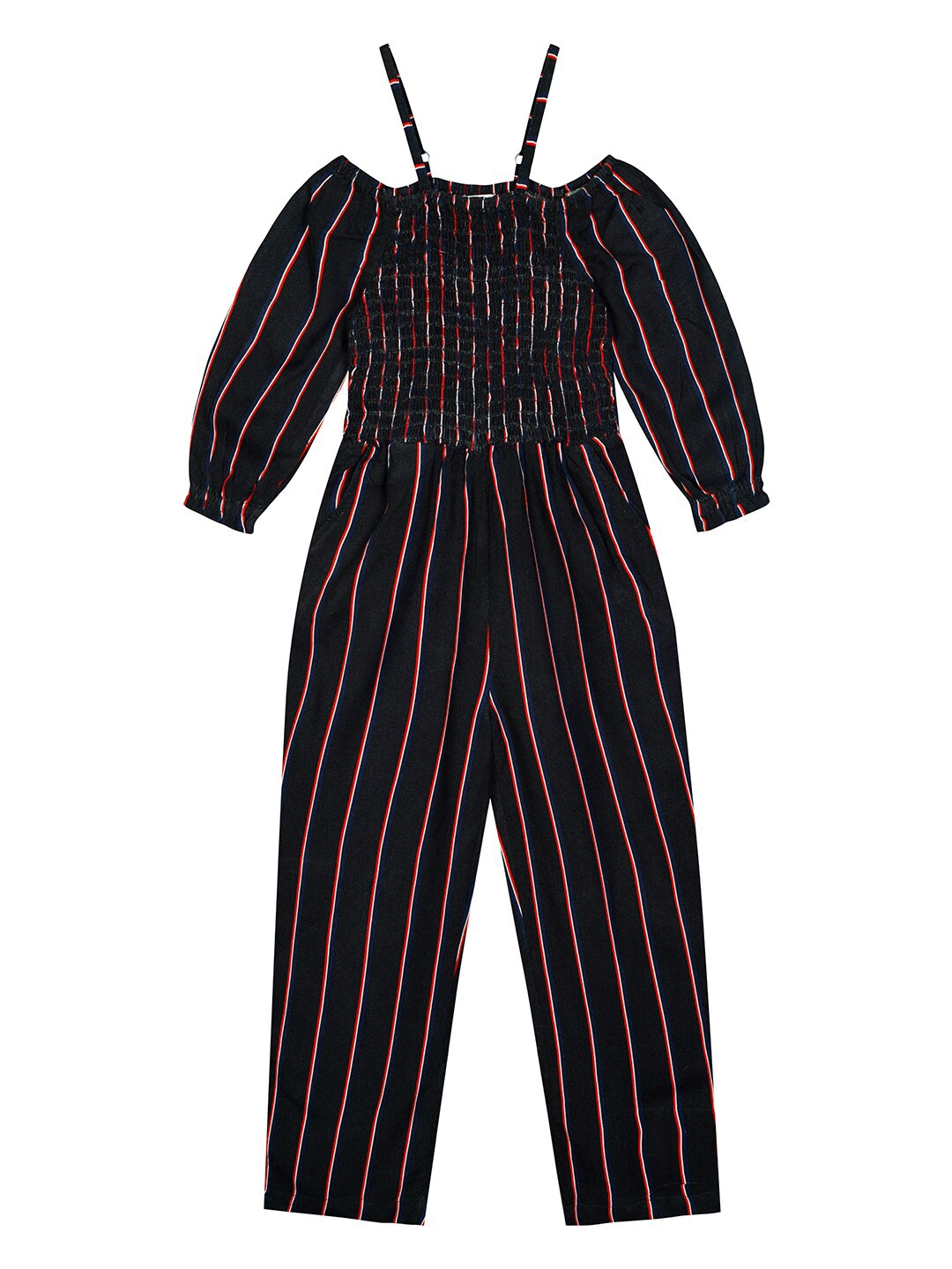 

Budding Bees Girls Black & Red Striped Off Shoulder Jumpsuit