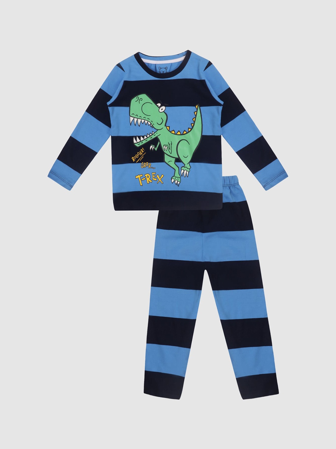 

Lazy Shark Boys Blue & Navy Blue Striped Night suit