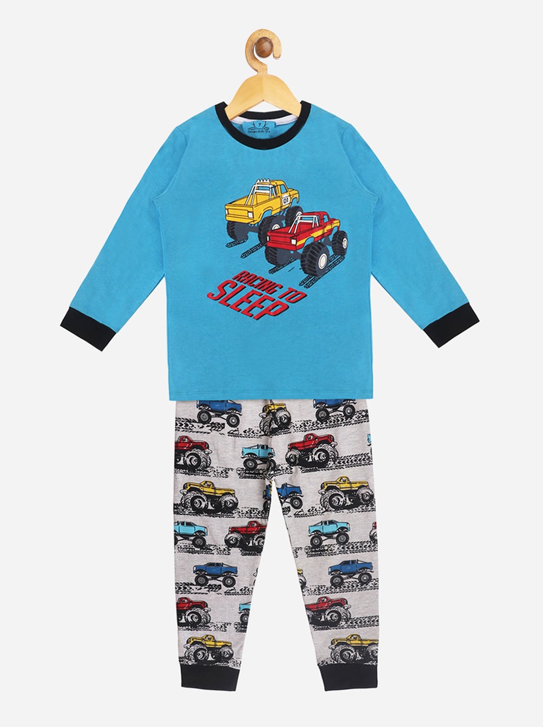 

Lazy Shark Boys Blue & Grey Printed Night suit