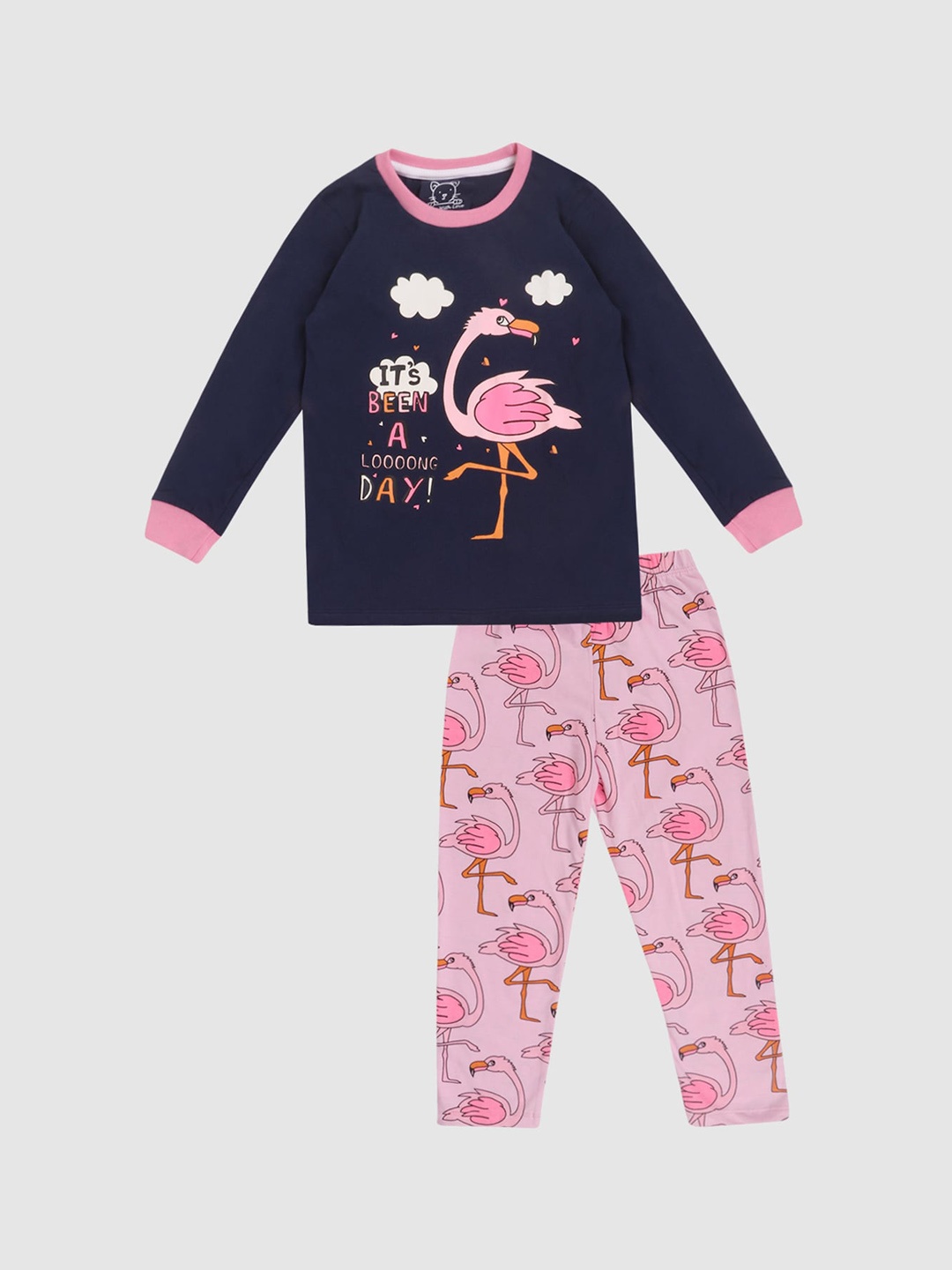 

Lazy Shark Girls Navy Blue & Pink Printed Night suit