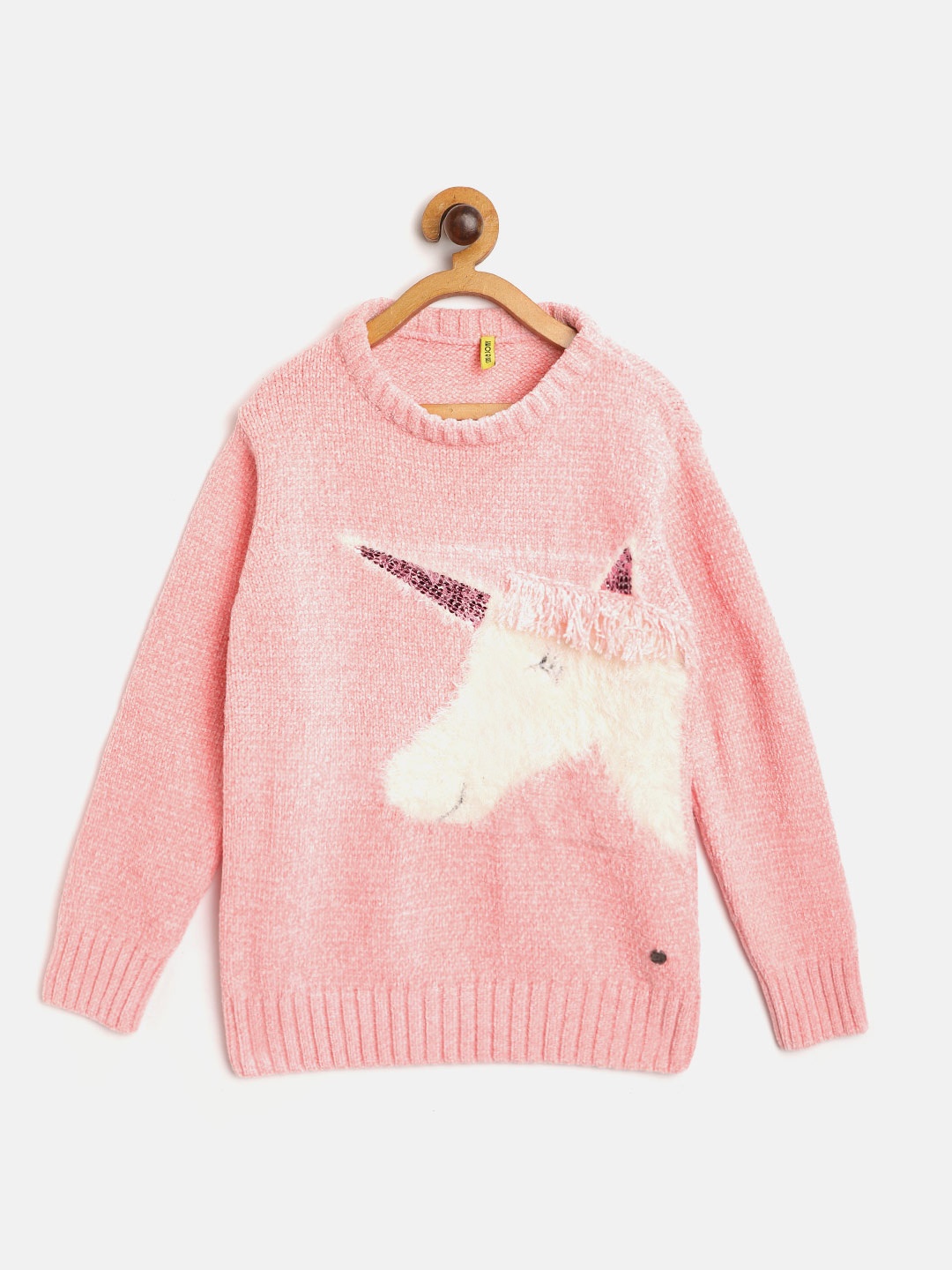 

Gini and Jony Girls Peach-Coloured & White Unicorn Self-Design Pullover