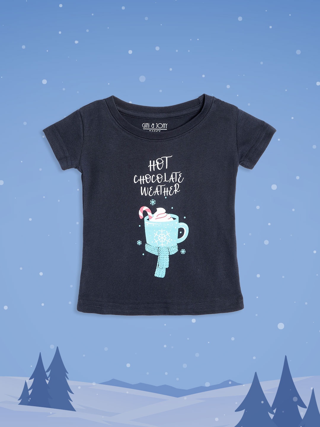 

Gini and Jony Infant Girls Navy Blue & White Cotton Typography Print T-shirt