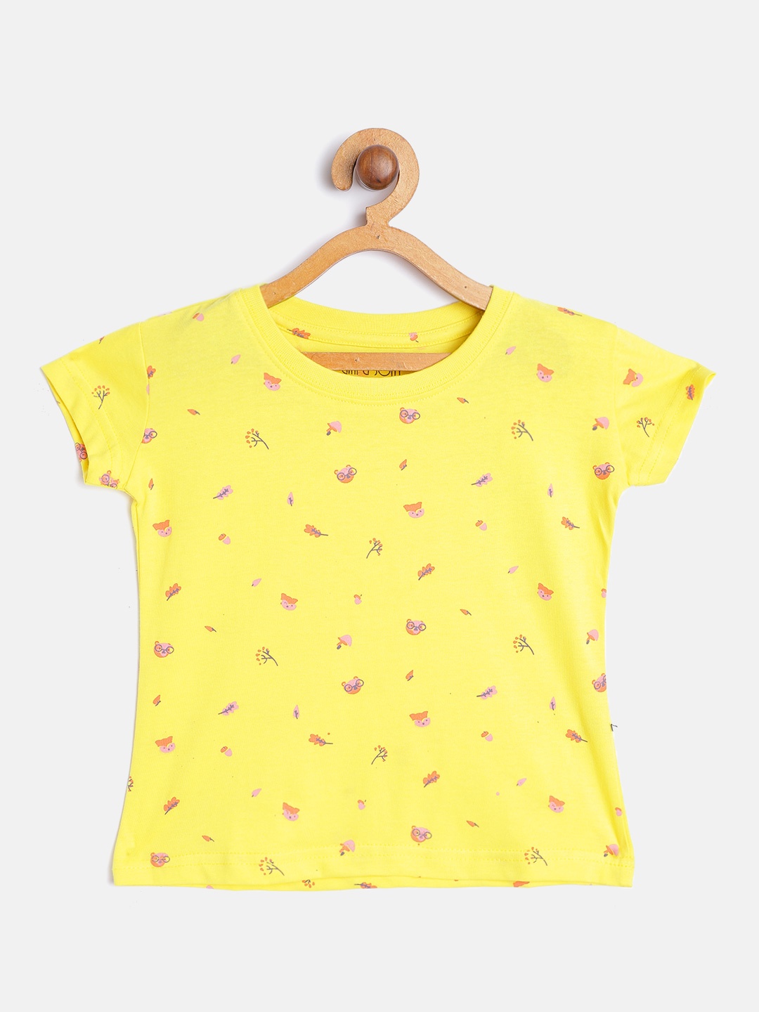 

Gini and Jony Girls Yellow & Pink Cotton Conversational Print T-shirt