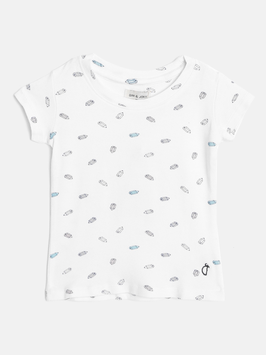 

Gini and Jony Infant Girls White & Black Cotton Conversational Print T-shirt
