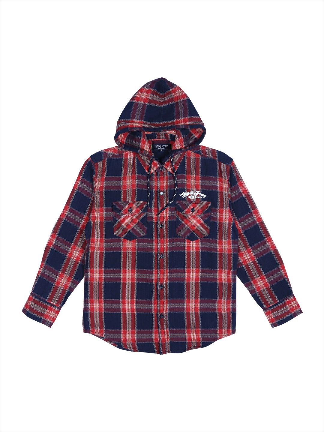 

Gini and Jony Boys Navy & Red Pure Cotton Tartan Checked Casual Shirt with Detachable Hood, Navy blue