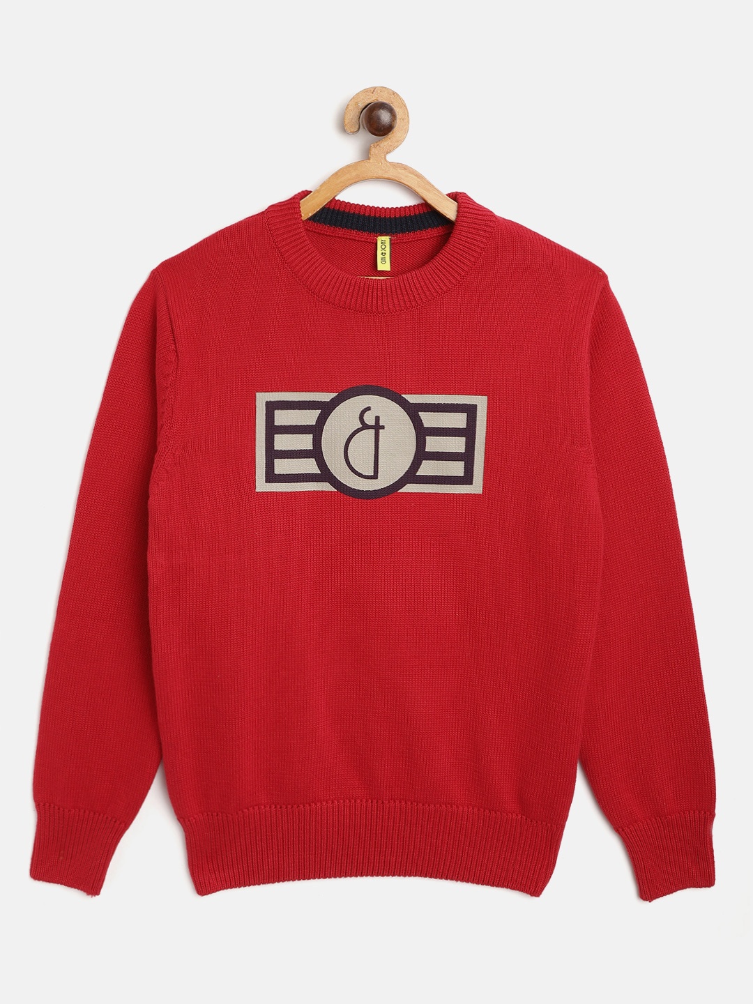 

Gini and Jony Boys Red & Black Pure Cotton Brand Logo Print Pullover
