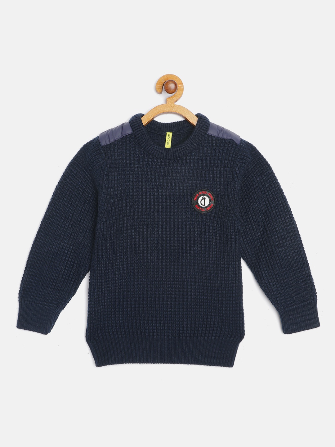 

Gini and Jony Boys Navy Self-Striped Pullover with Applique Detail, Navy blue