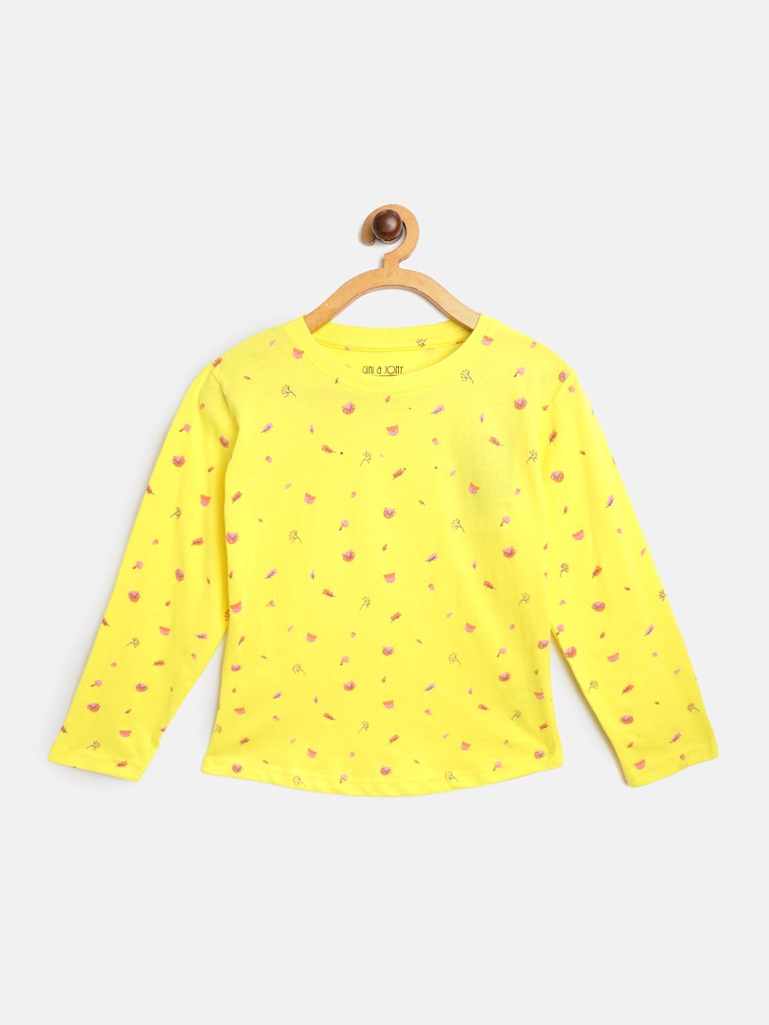 

Gini and Jony Girls Yellow & Pink Pure Cotton Conversational Print T-shirt