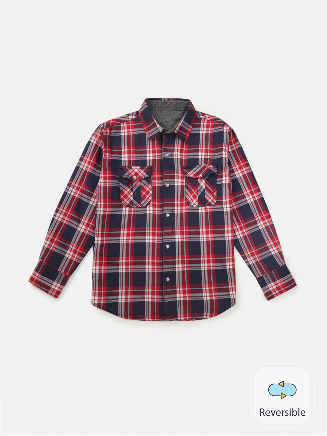 

Gini and Jony Infant Boys Navy Blue & Red Tartan Checked Reversible Cotton Casual Shirt