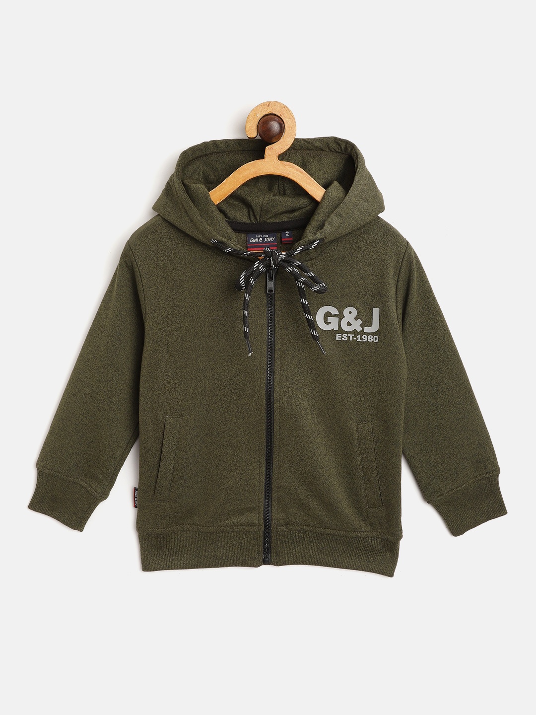 

Gini and Jony Boys Olive Green Hooded Sweatshirt