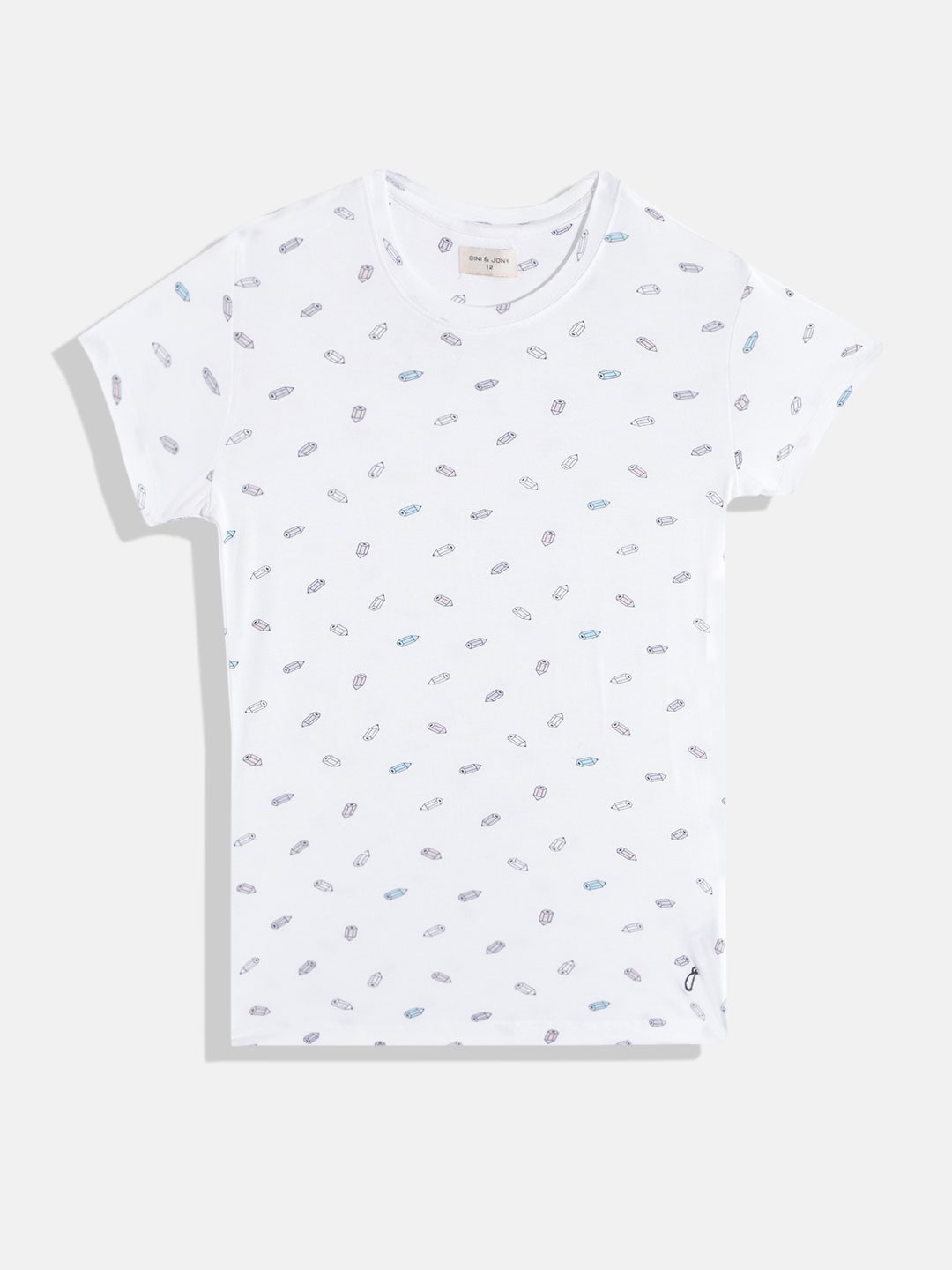 

Gini and Jony Girls White & Blue Printed T-shirts