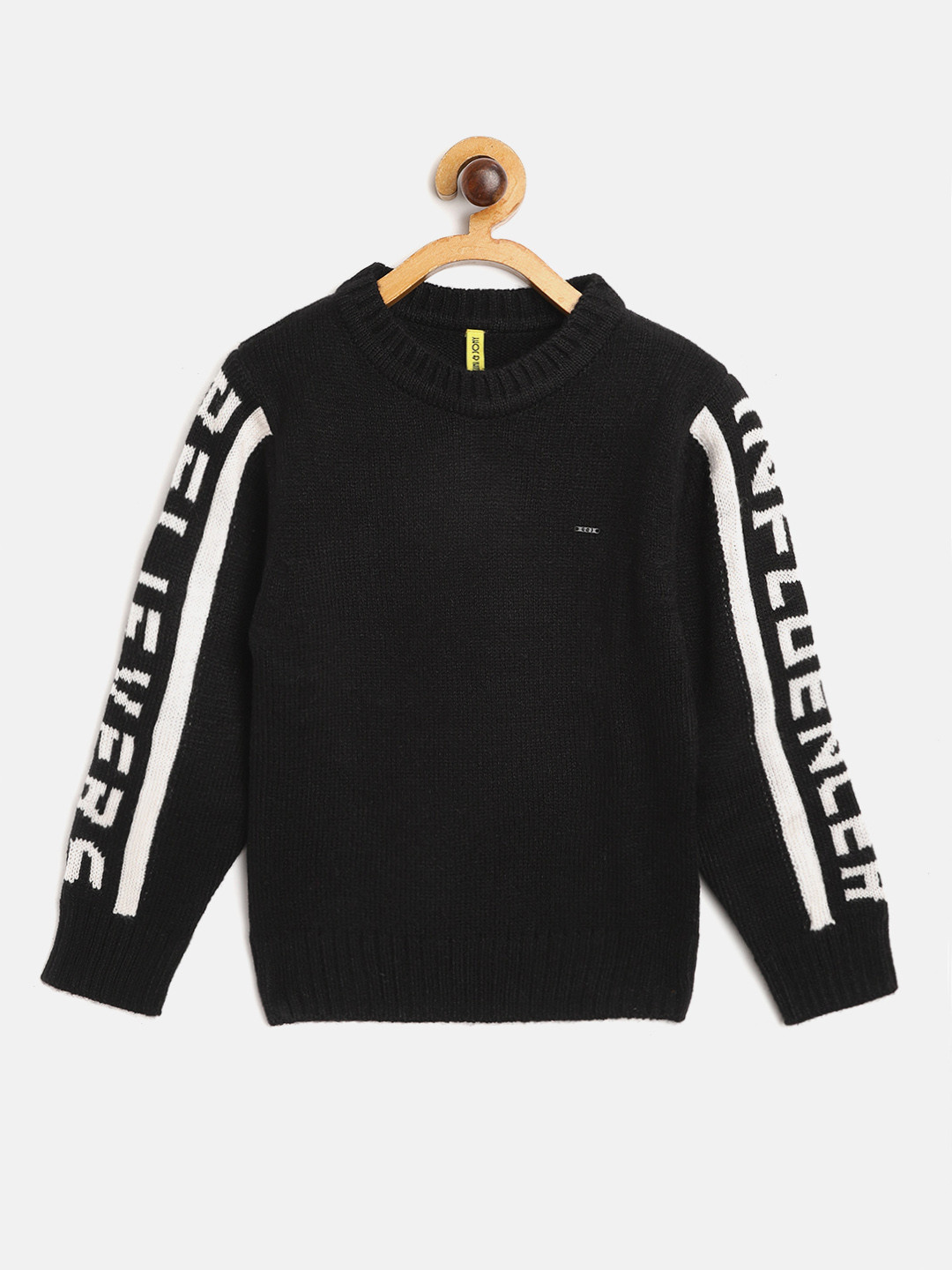 

Gini and Jony Boys Black & White Solid Pullover with Self-Design Sleeves