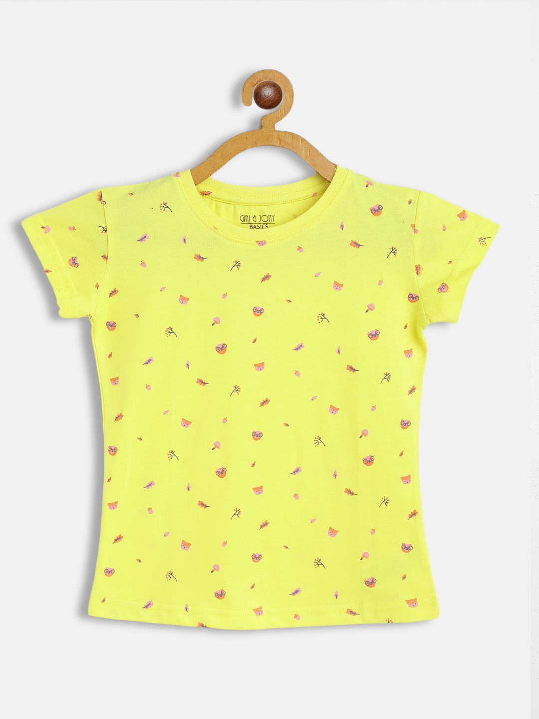 

Gini and Jony Girls Yellow & Orange Pure Cotton Conversational Print T-shirt