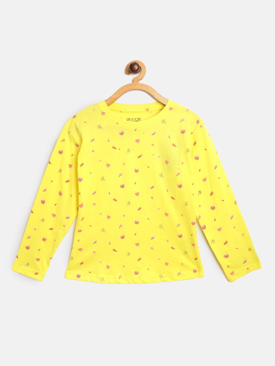 

Gini and Jony Girls Yellow & Pink Pure Cotton Conversational Print T-shirt
