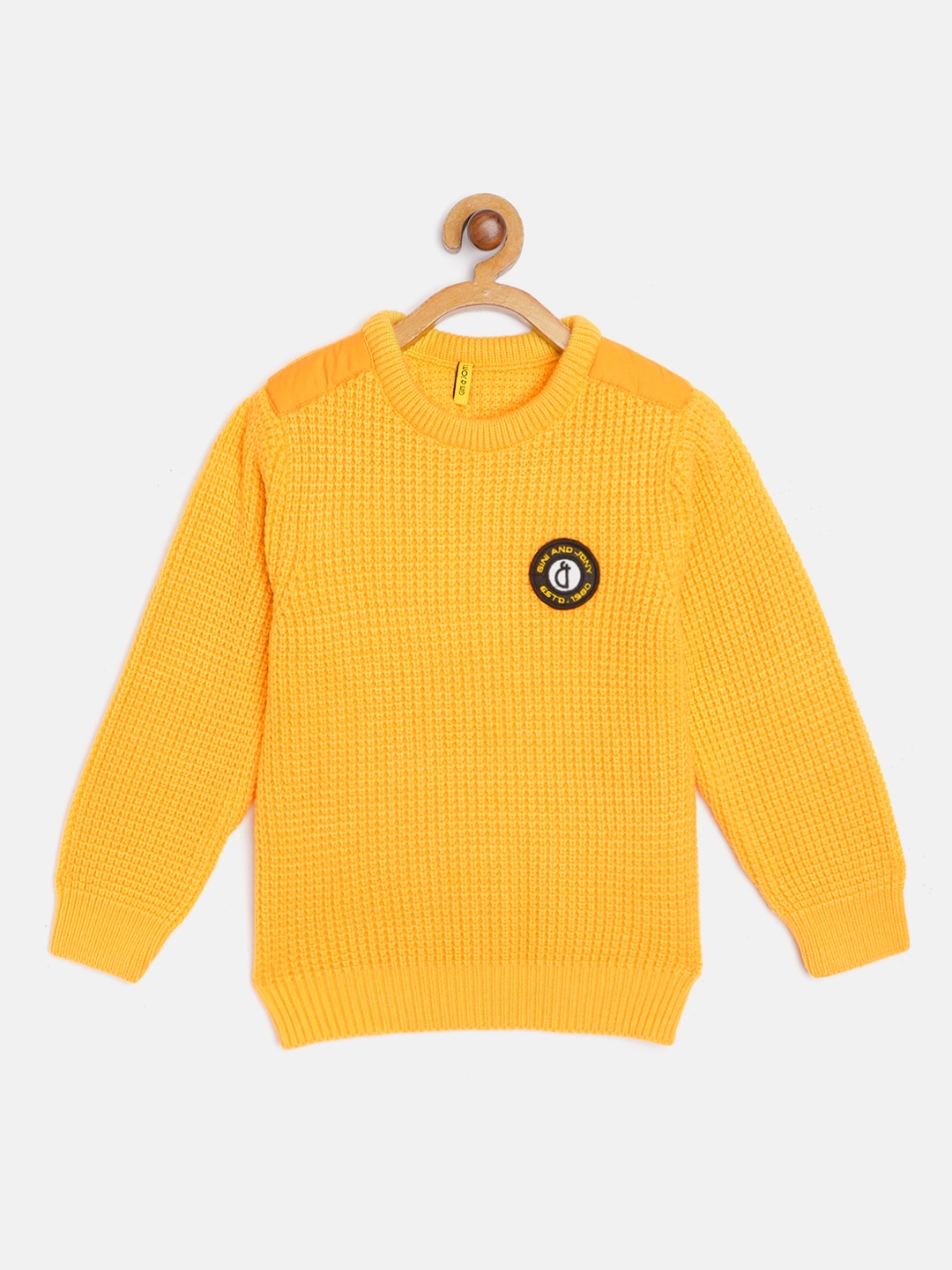 

Gini and Jony Boys Mustard Yellow Self-Striped Pullover with Applique Detail