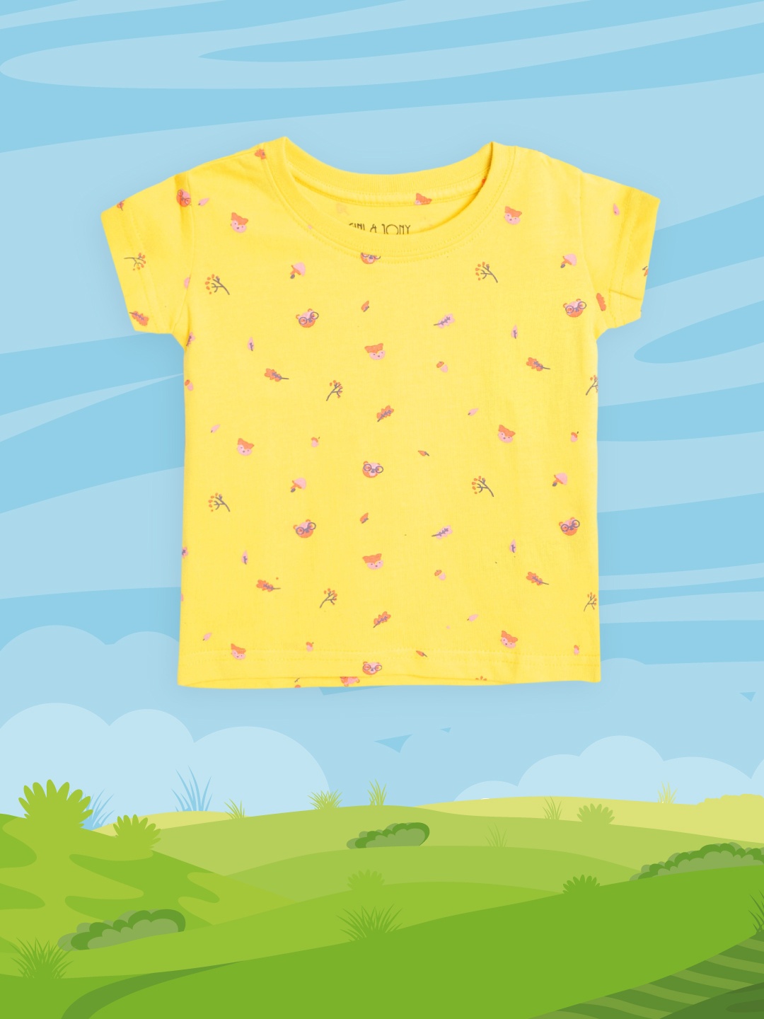 

Gini and Jony Infant Girls Yellow & Pink Cotton Conversational Print T-shirt