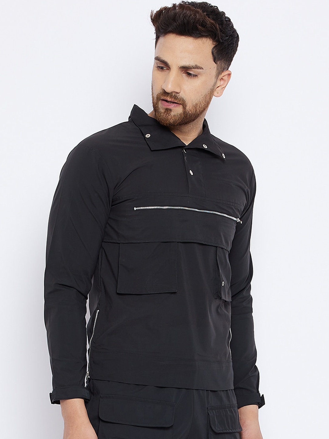 

FUGAZEE Men Black Cargo Wind Cheater Jacket