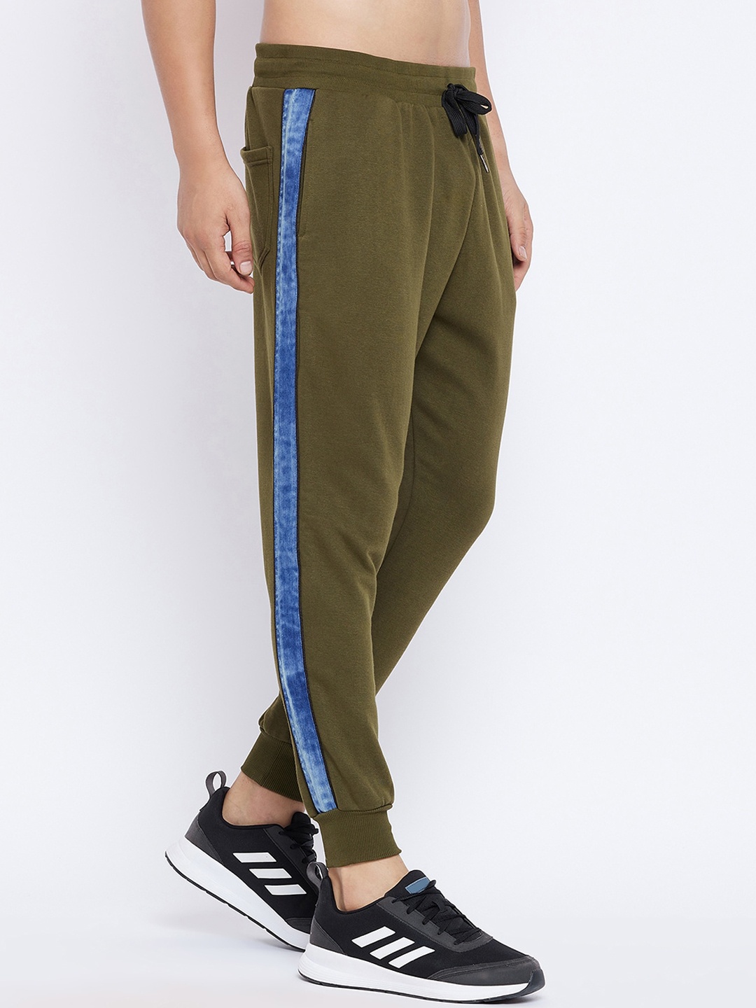 

FUGAZEE Men Olive Oversized Denim Taped Trackpants