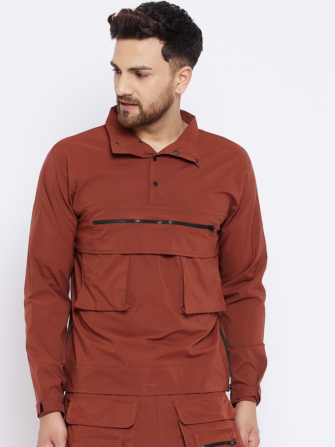 

FUGAZEE Men Rust Lightweight Relaxed Fit Zipped Cargo Jacket
