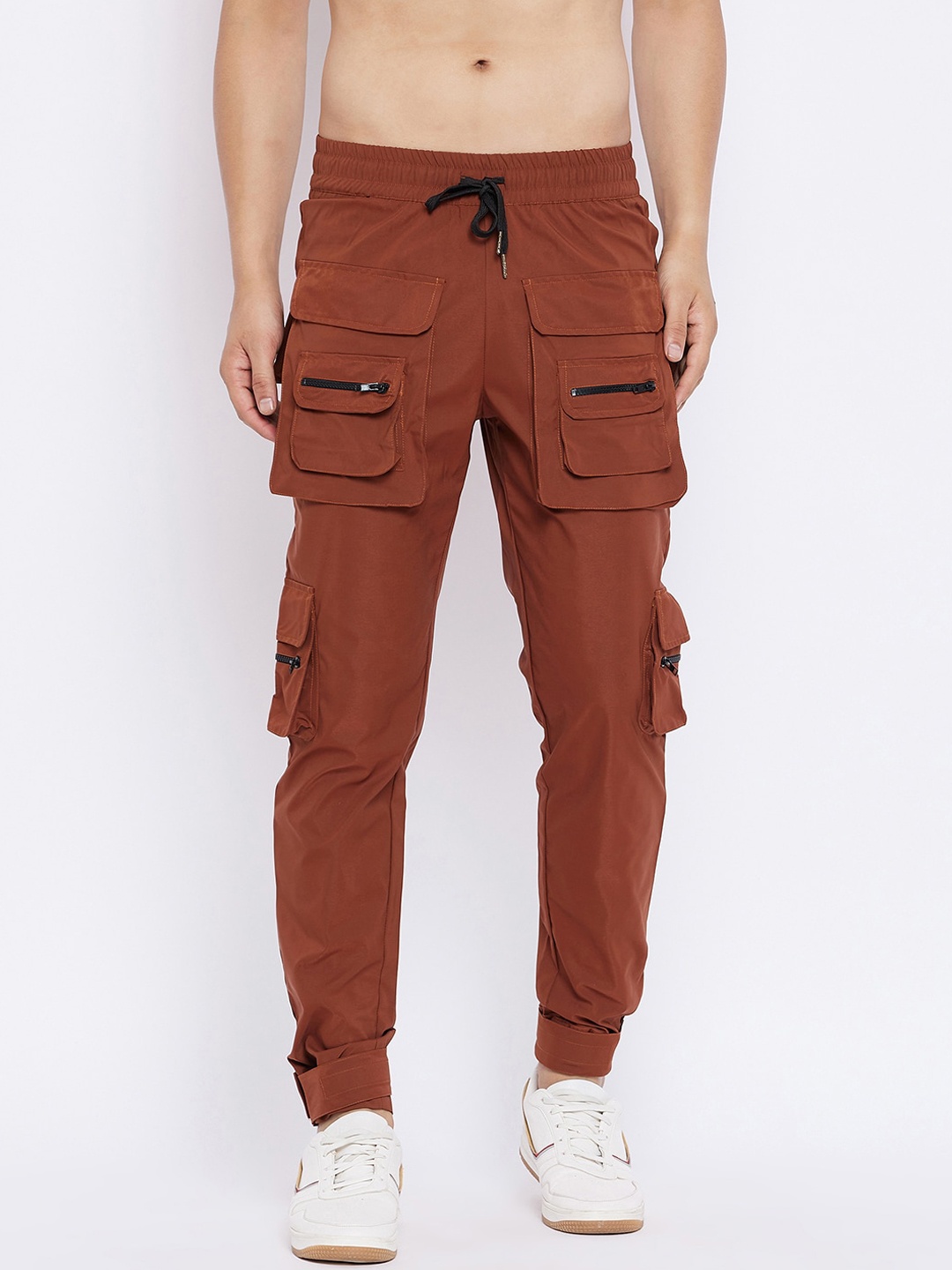 

FUGAZEE Men Rust Relaxed Fit Zipped Cargo Trackpants